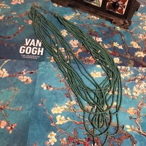 2/14$ VTG NY&Co teal-aqua-turquoise & silver beaded multi strand/layer necklace